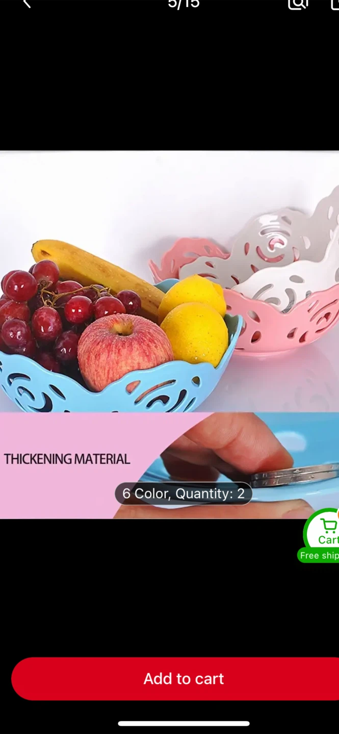 Plastic Fruit Bowls - Set of 6 (( 2 for $5))