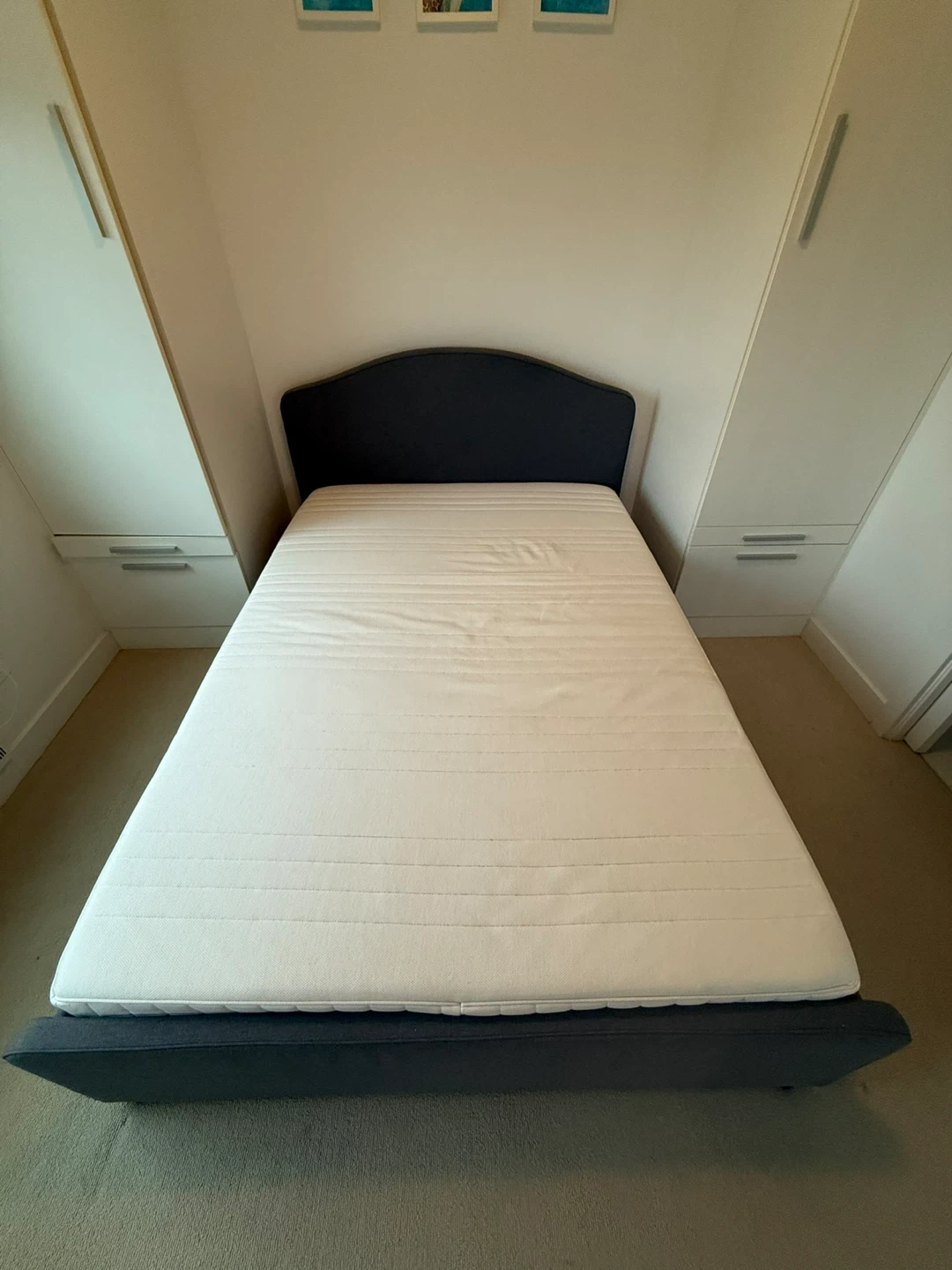 Grey Upholstered Full size Bed Frame with Mattress - photo 4