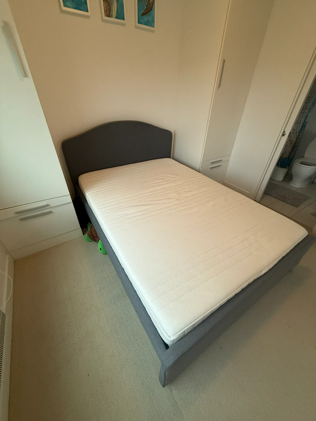 Grey Upholstered Full size Bed Frame with Mattress - photo 3