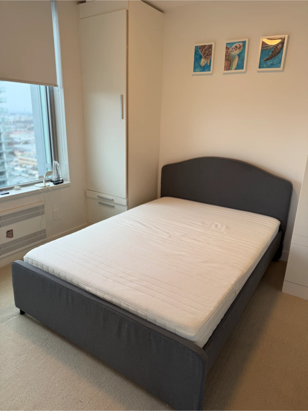Grey Upholstered Full size Bed Frame with Mattress