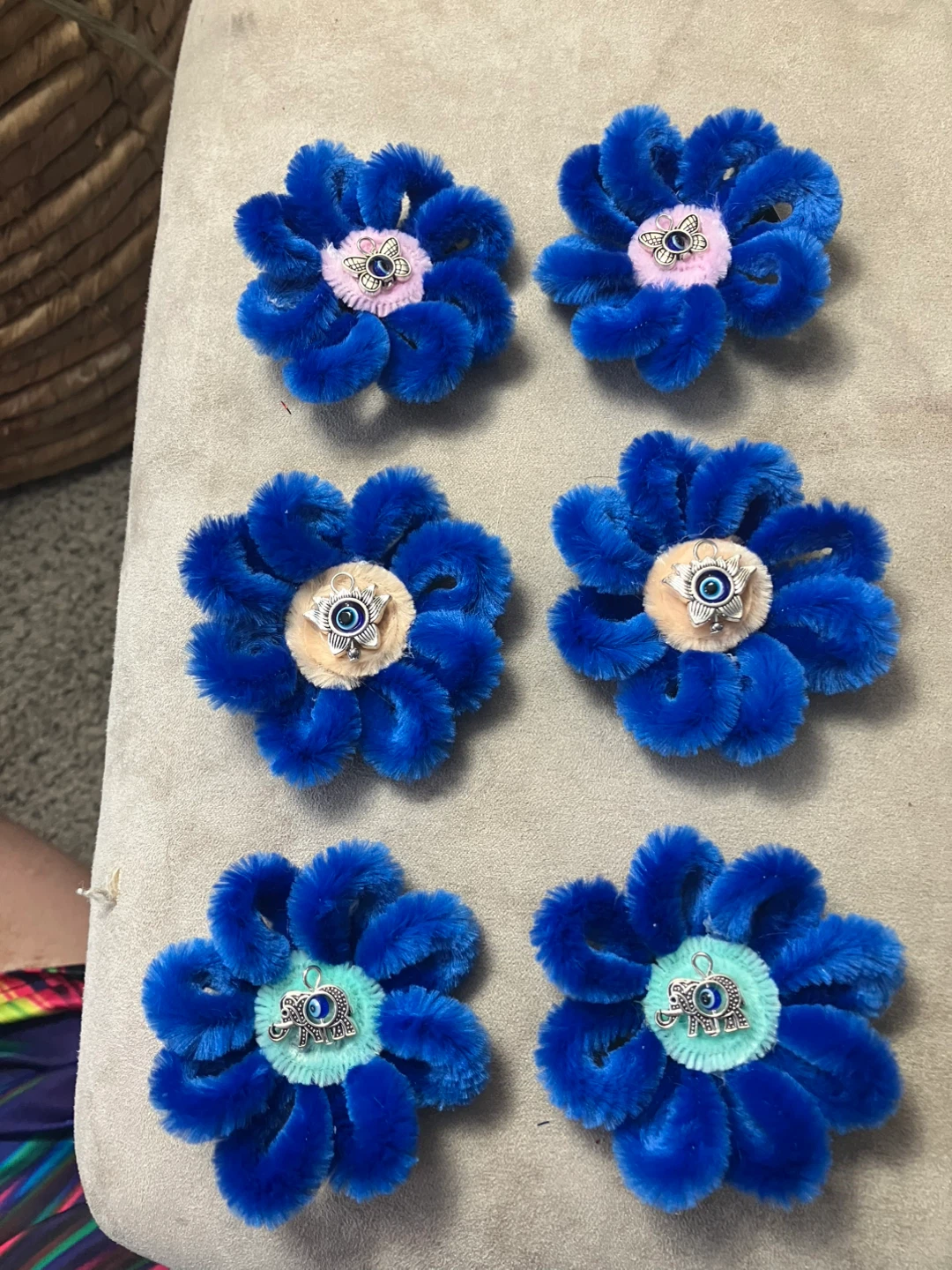 Blue Floral Hair Clips with Charms