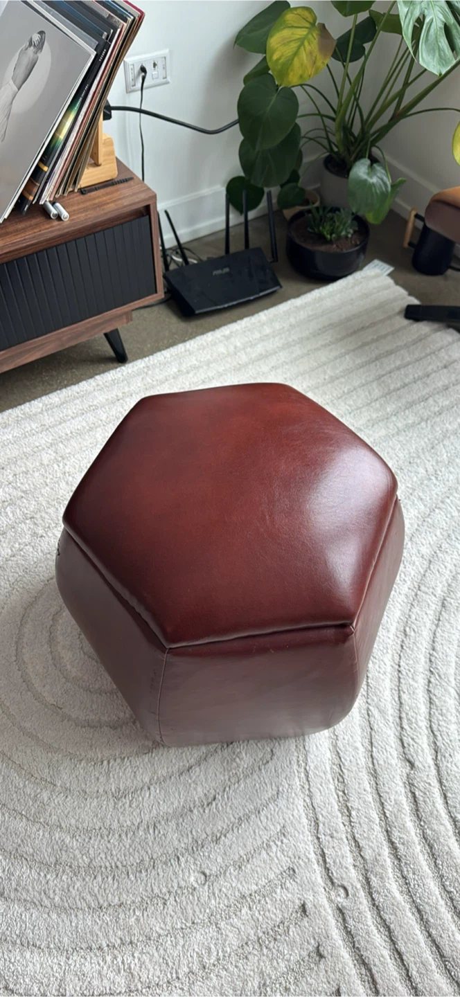 Hexagonal Storage Ottoman - Brown Faux Leather