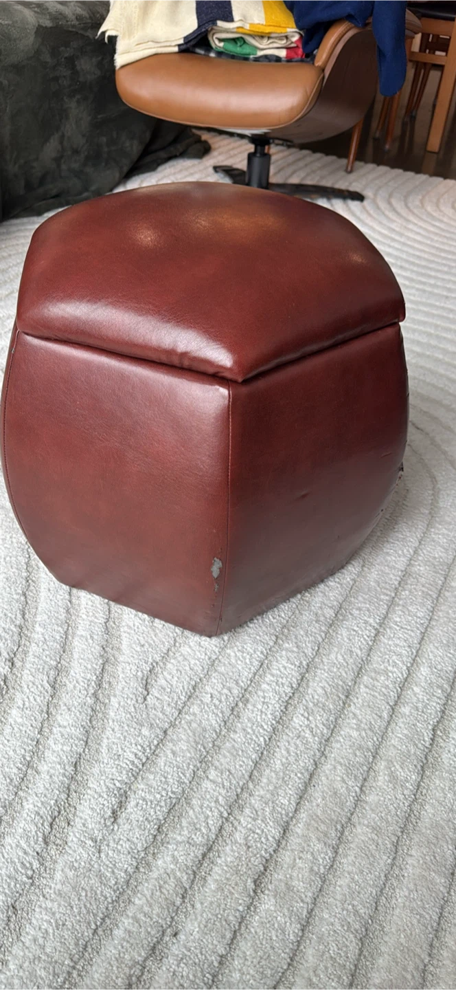 Hexagonal Storage Ottoman - Brown Faux Leather - photo 5