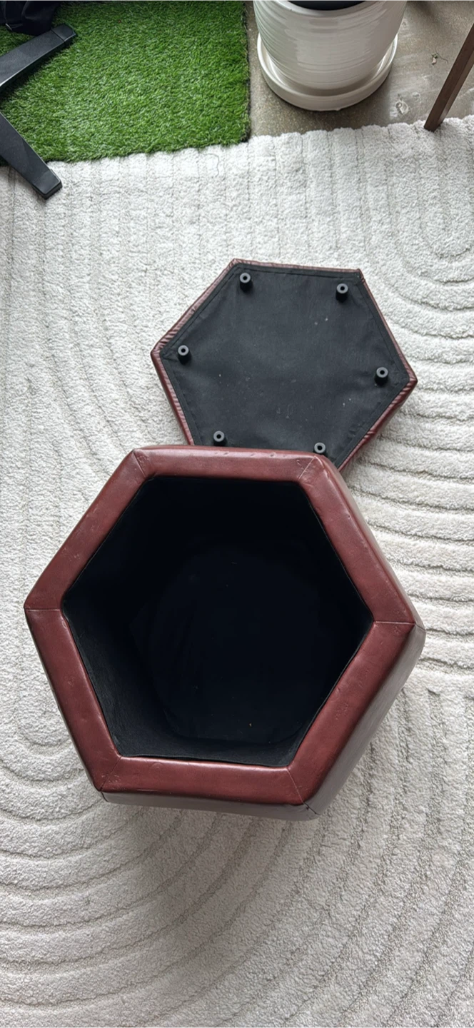 Hexagonal Storage Ottoman - Brown Faux Leather - photo 2
