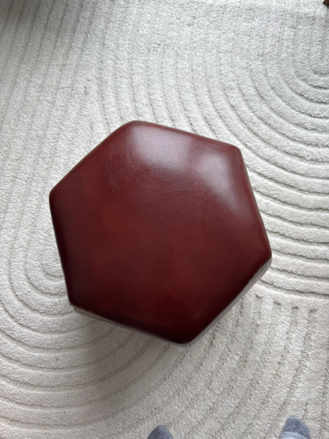 Hexagonal Storage Ottoman - Brown Faux Leather - photo 3