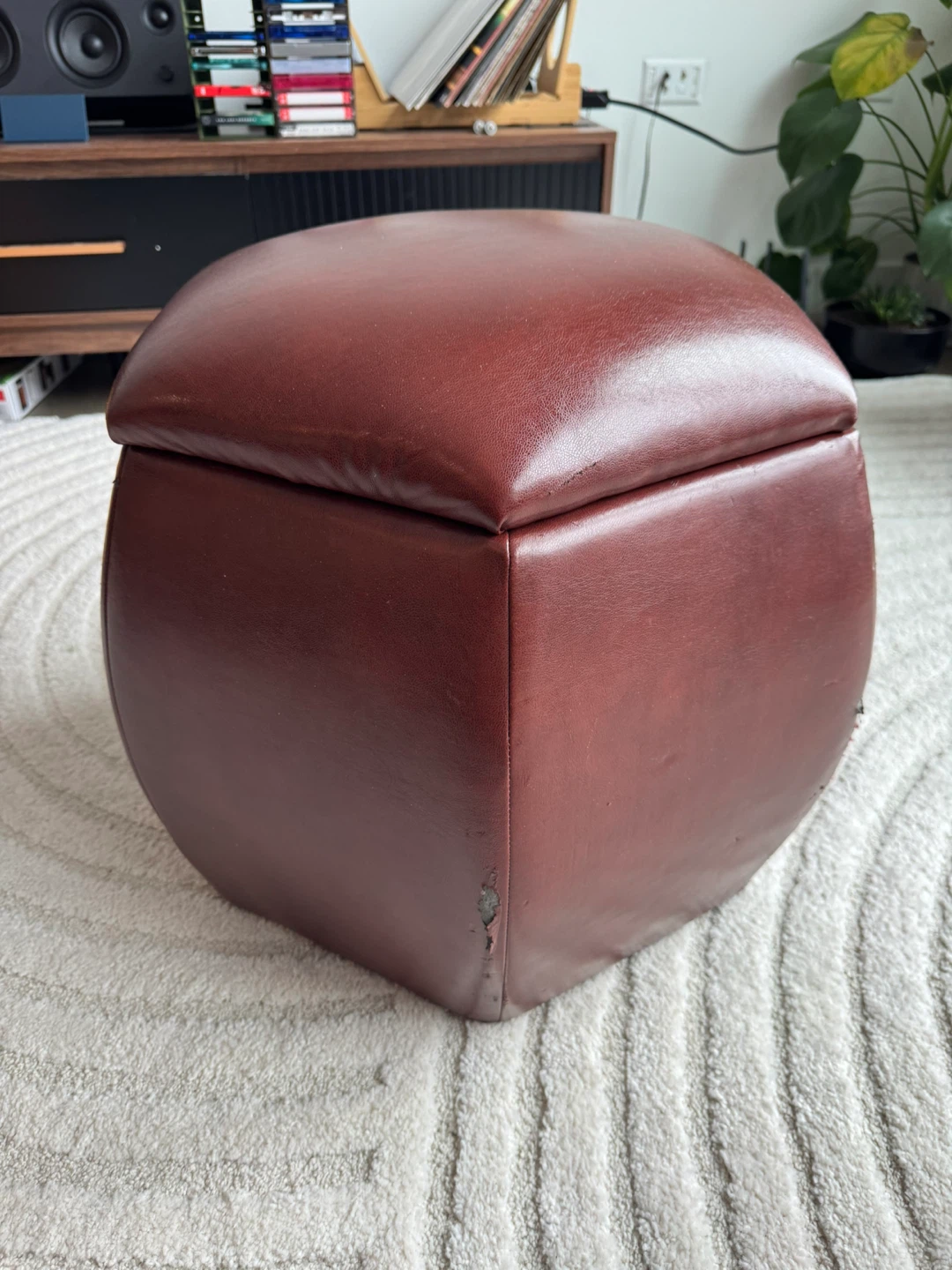 Hexagonal Storage Ottoman - Brown Faux Leather - photo 4