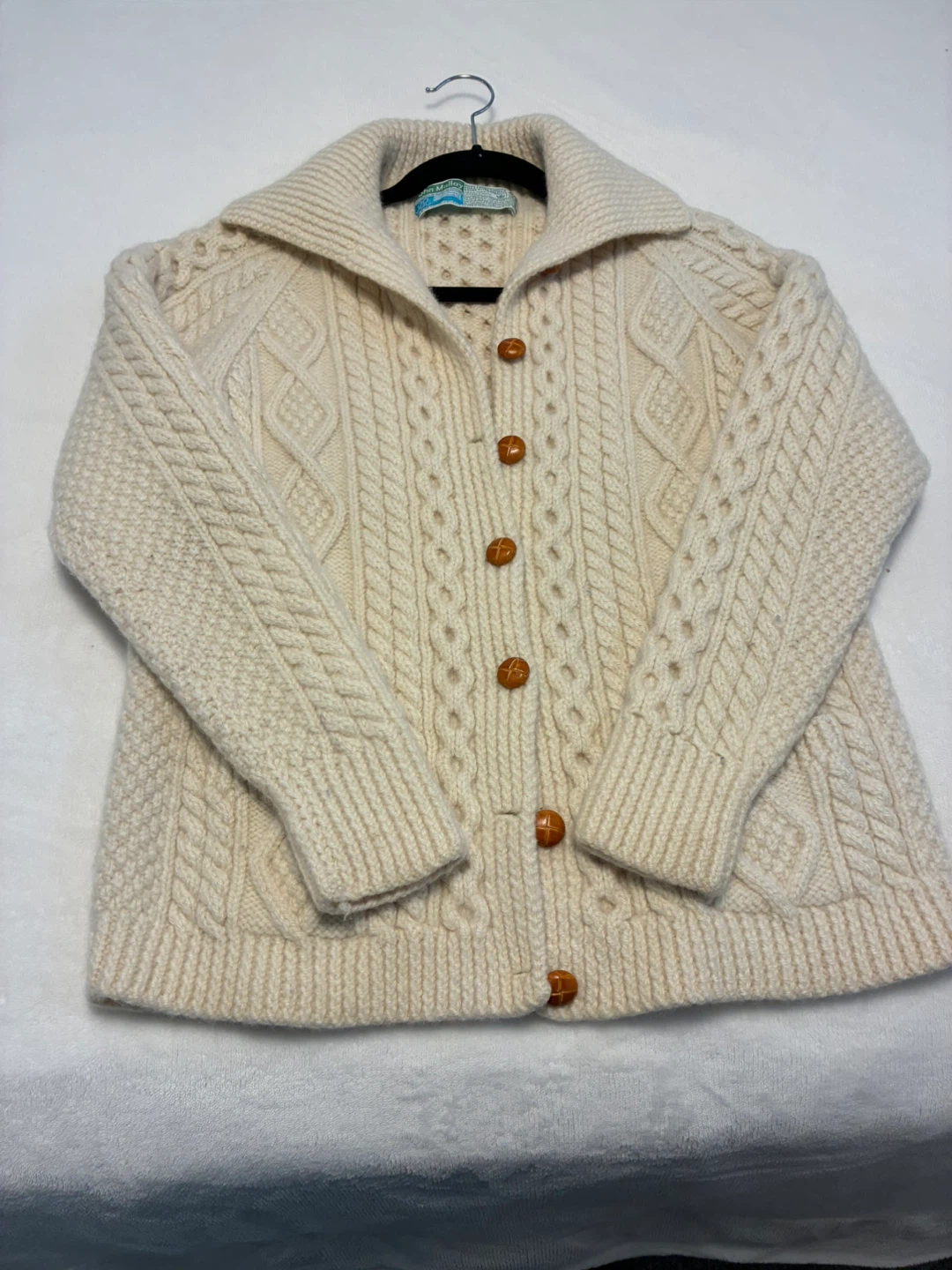 John Molloy Cream Cable Knit Cardigan Sweater