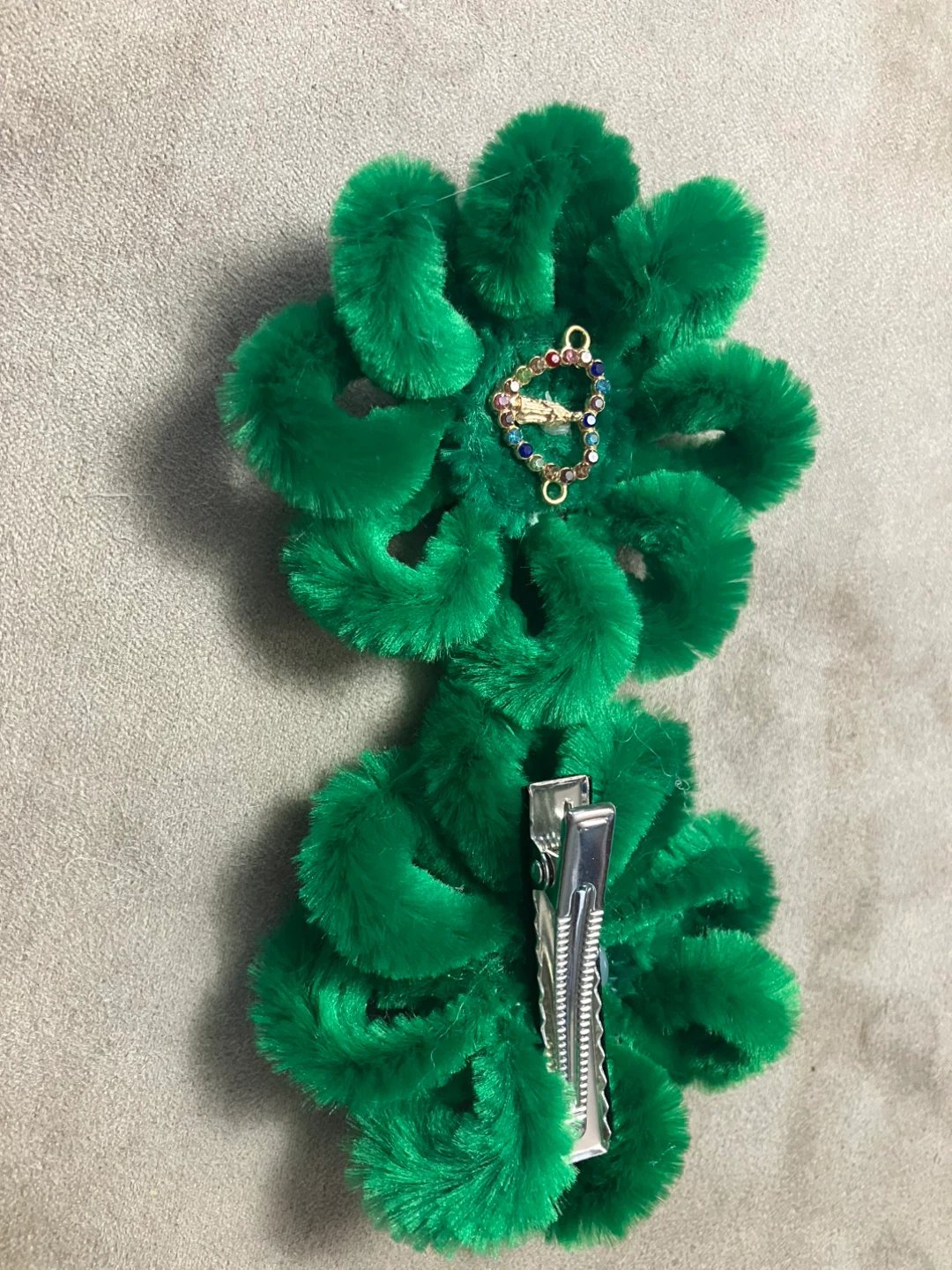 Fuzzy Flower Hair Clips - Red, Green, Yellow - photo 4