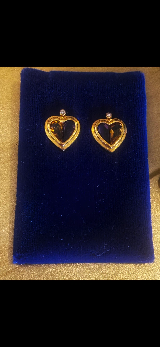 🤎Estate Vintage Gold Heart Smoky Quartz Diamond Stud Earrings - photo 2