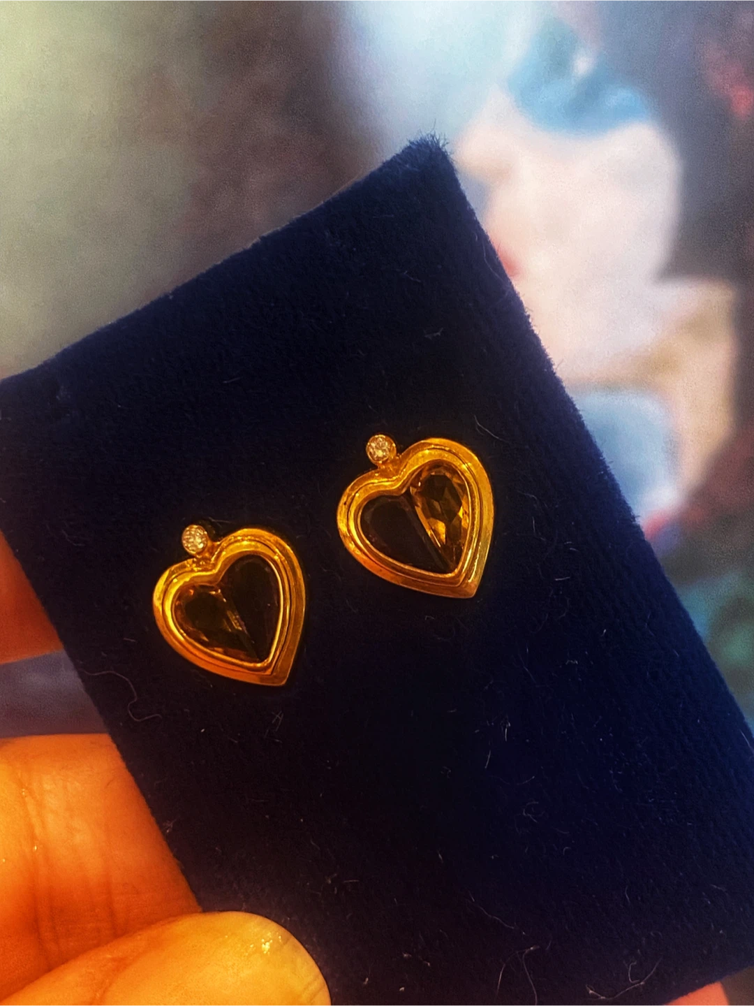 🤎Estate Vintage Gold Heart Smoky Quartz Diamond Stud Earrings - photo 3
