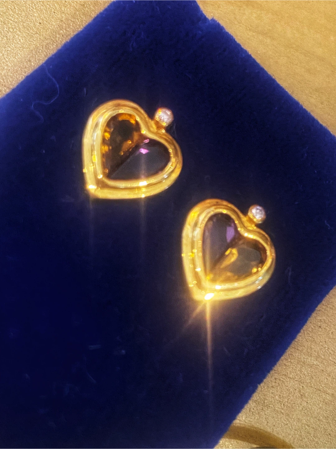 🤎Estate Vintage Gold Heart Smoky Quartz Diamond Stud Earrings