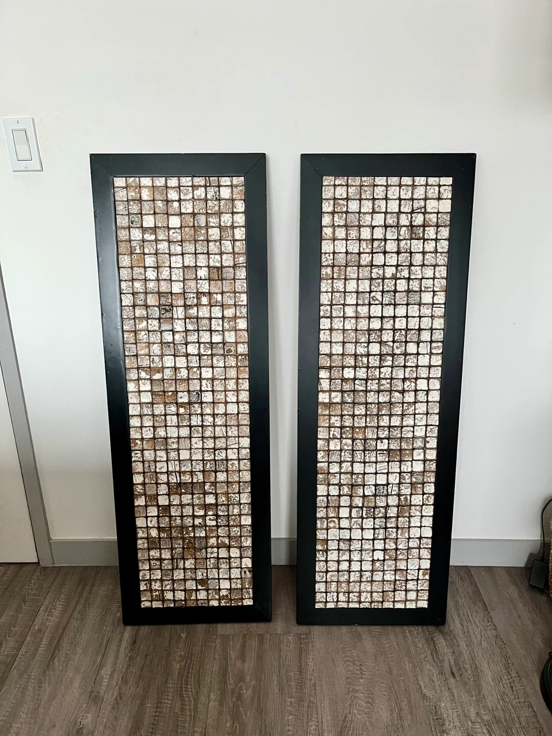 Set of 2 wood Framed Mosaic Wall Art Panels  Art 16 x 47.5 - photo 2