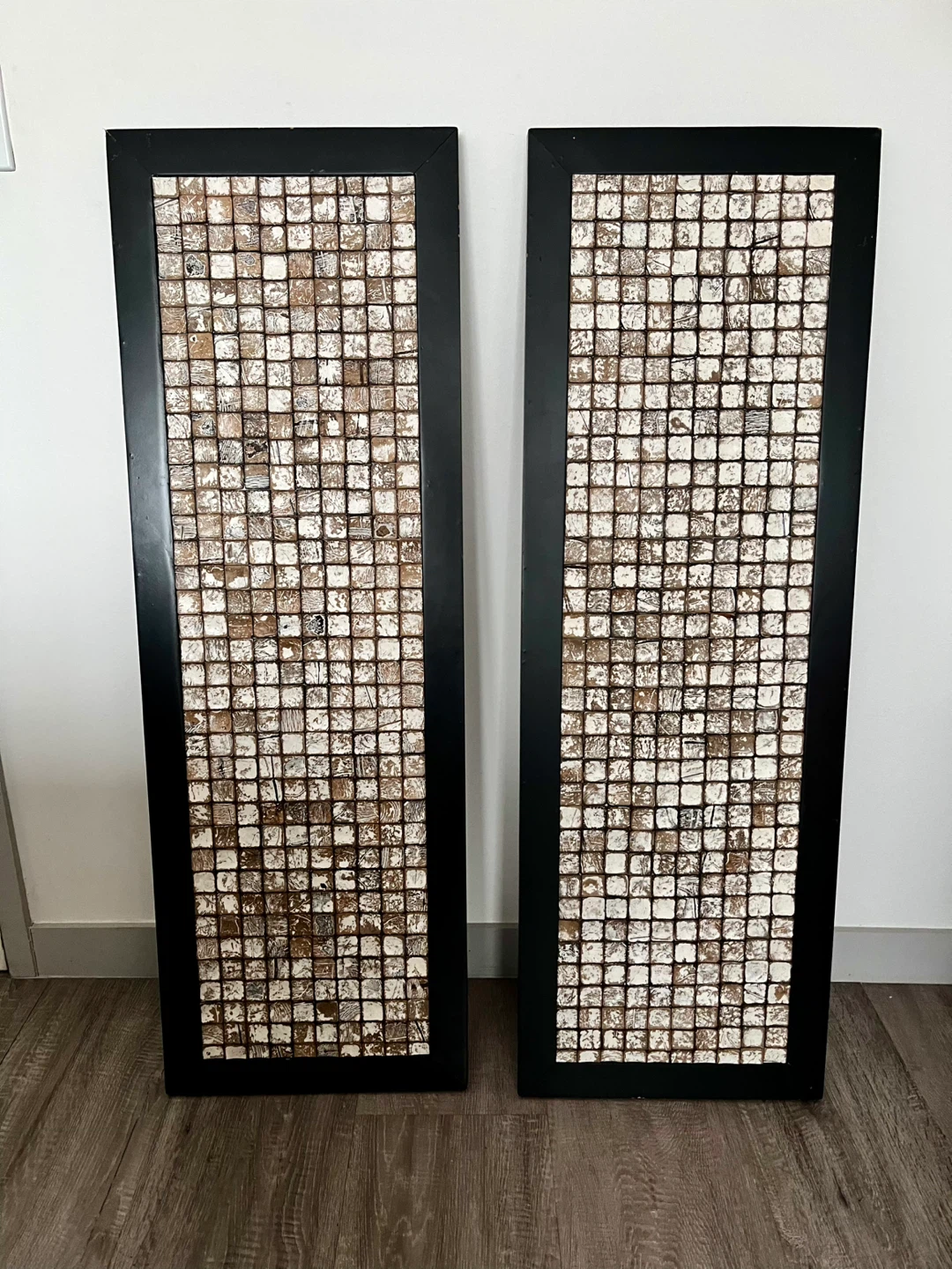 Set of 2 wood Framed Mosaic Wall Art Panels  Art 16 x 47.5