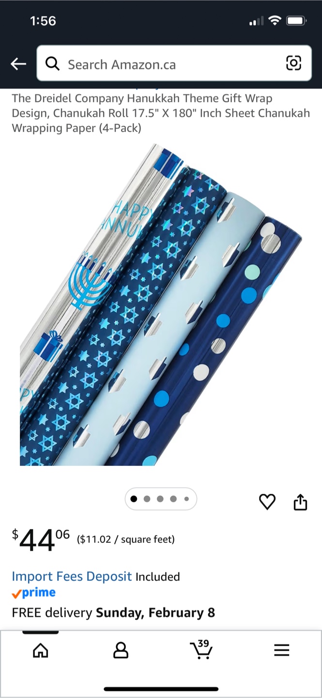 Dreidel Company Hanukkah Gift Wrap Set - 4 Rolls