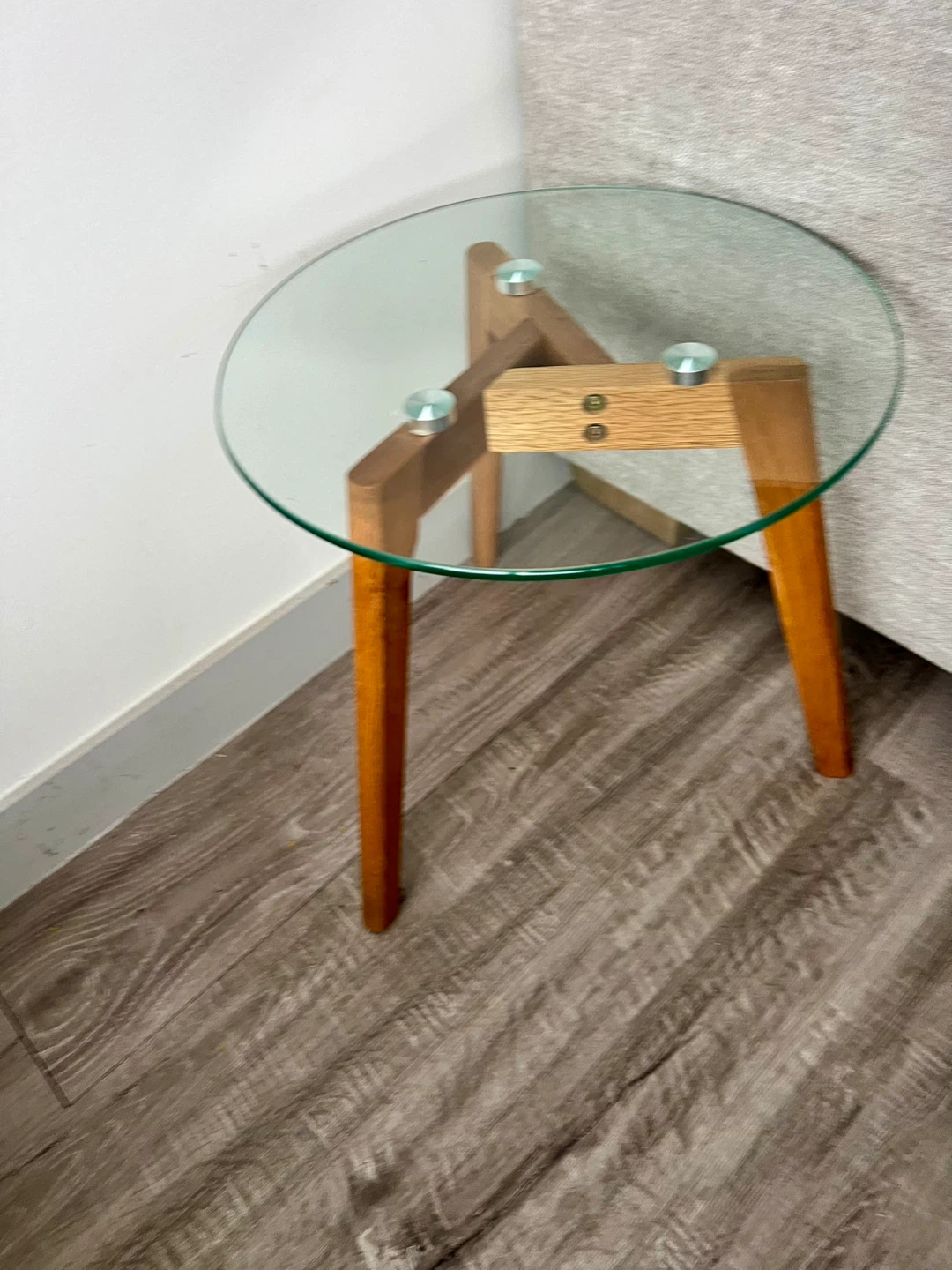 Round Glass Top Side Table with Wooden Legs - photo 4