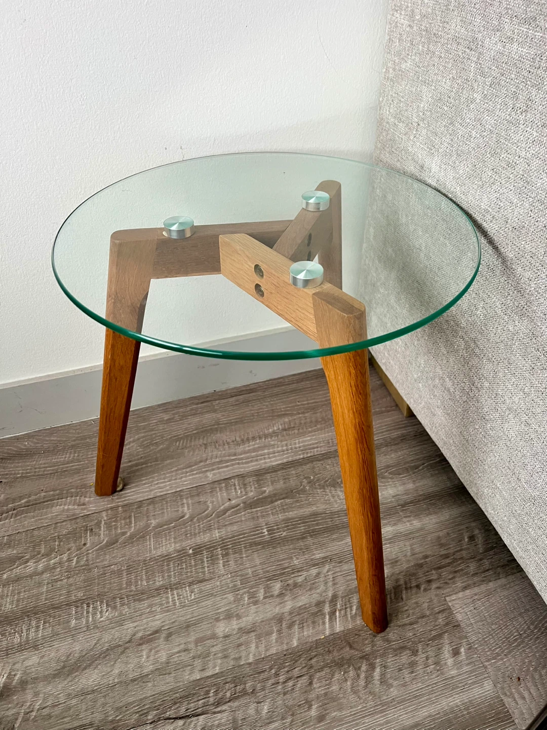 Round Glass Top Side Table with Wooden Legs