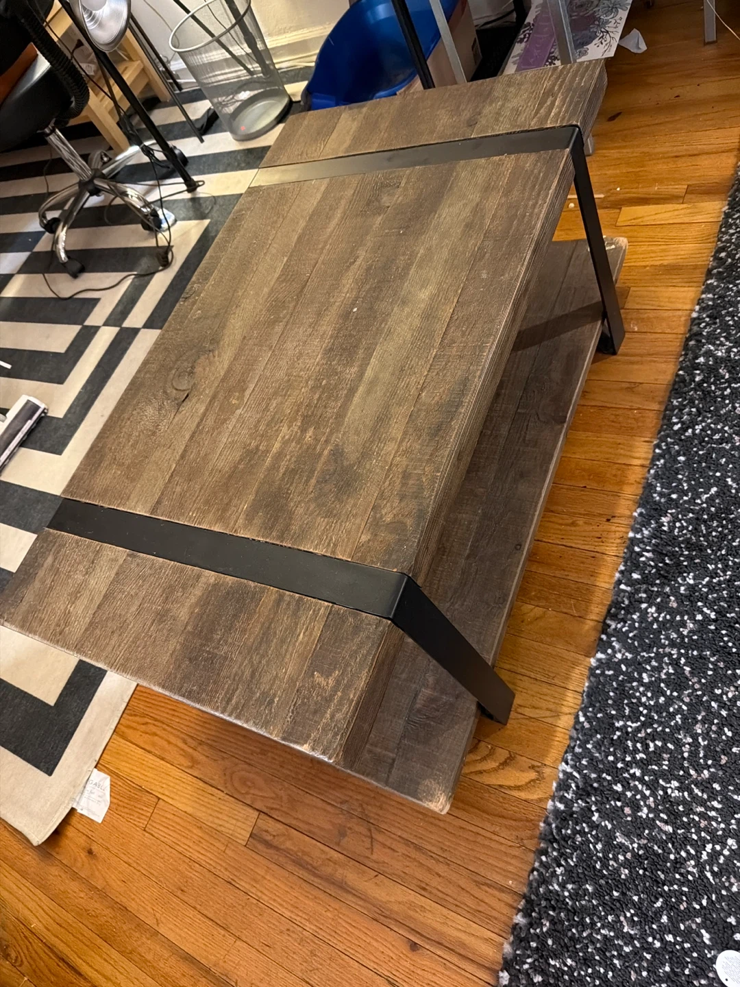 Rustic Wood Coffee Table with Black Metal Accents