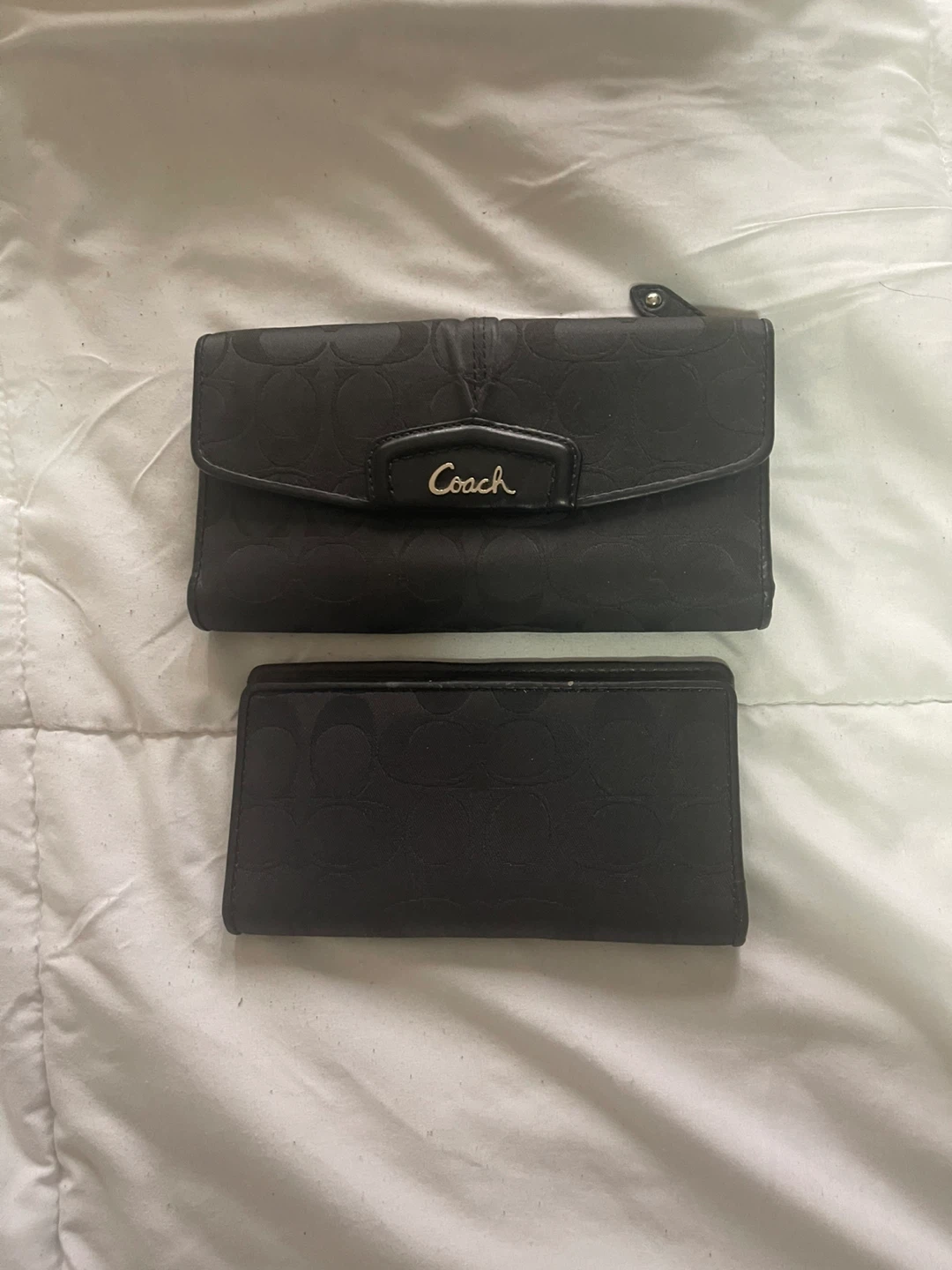 Coach Black Signature Monogram Wallet Set