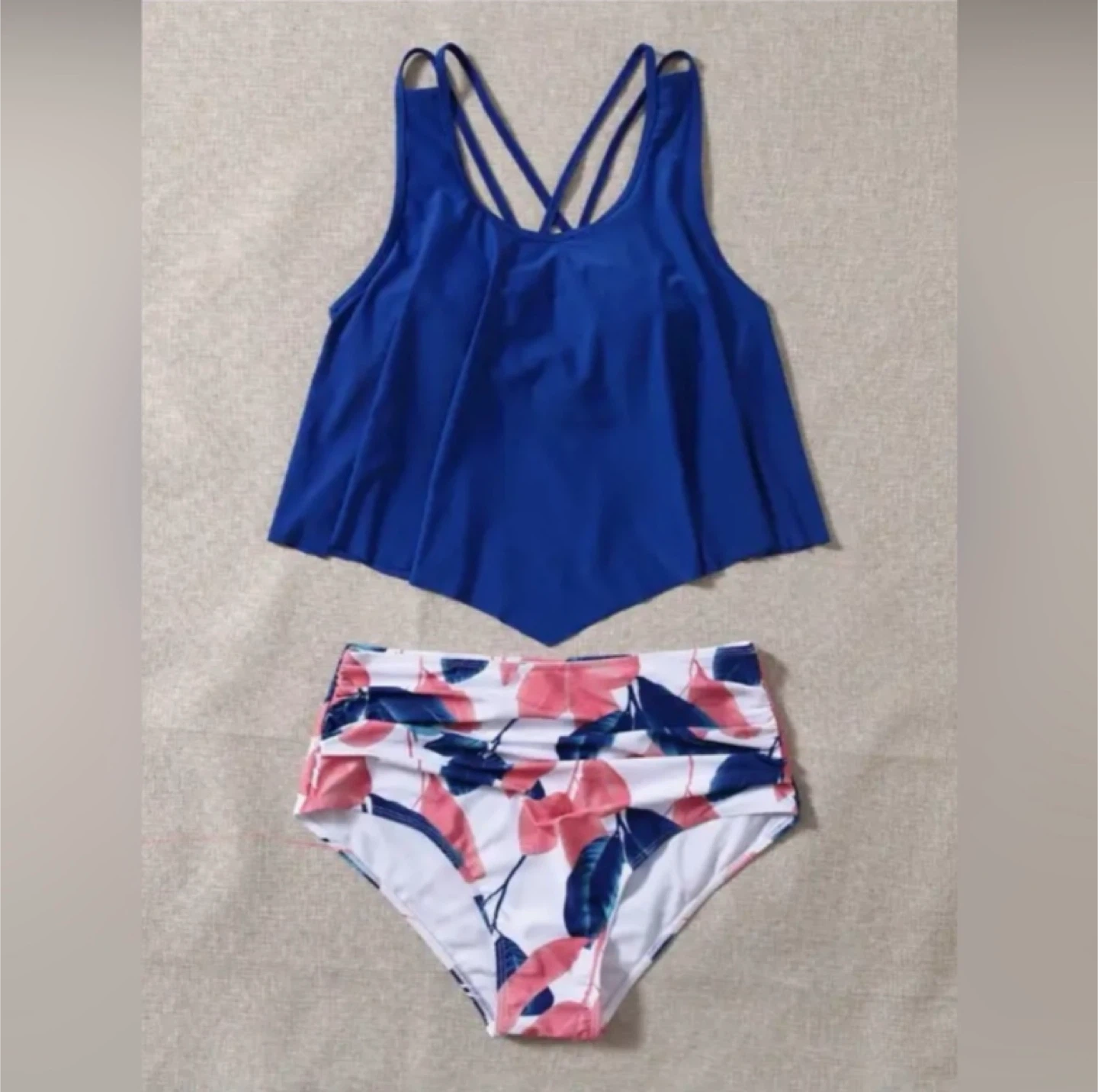 Plus Plant Print Hanky Hem Bikini Swimsuit