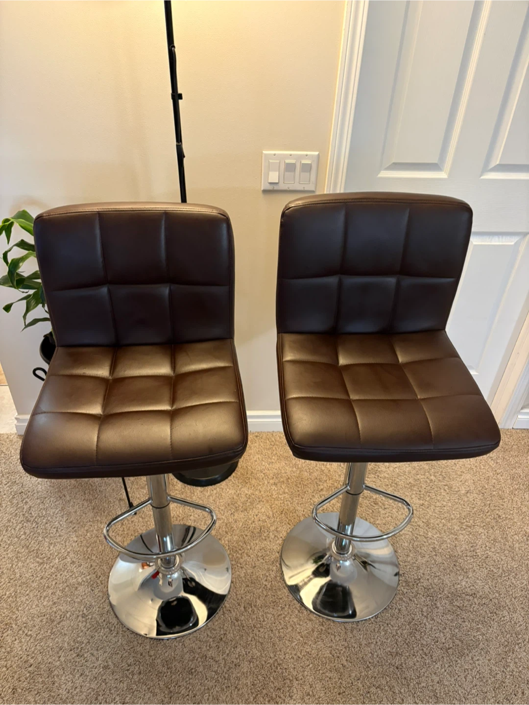 Set of 2 Brown Faux Leather Bar Stools - photo 2