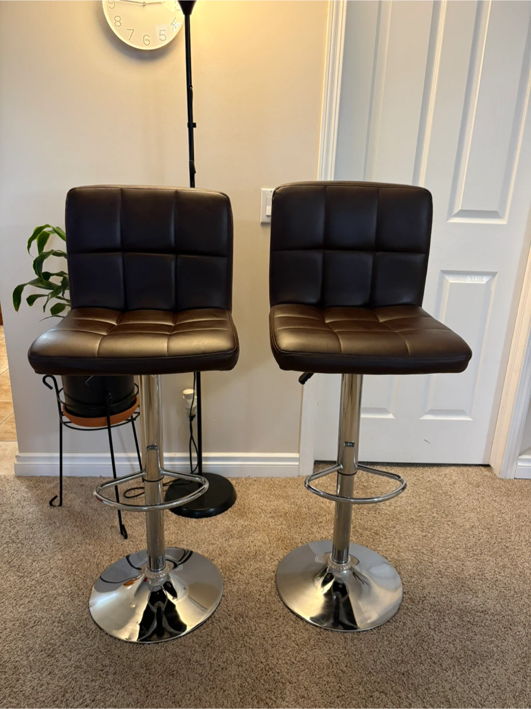 Set of 2 Brown Faux Leather Bar Stools