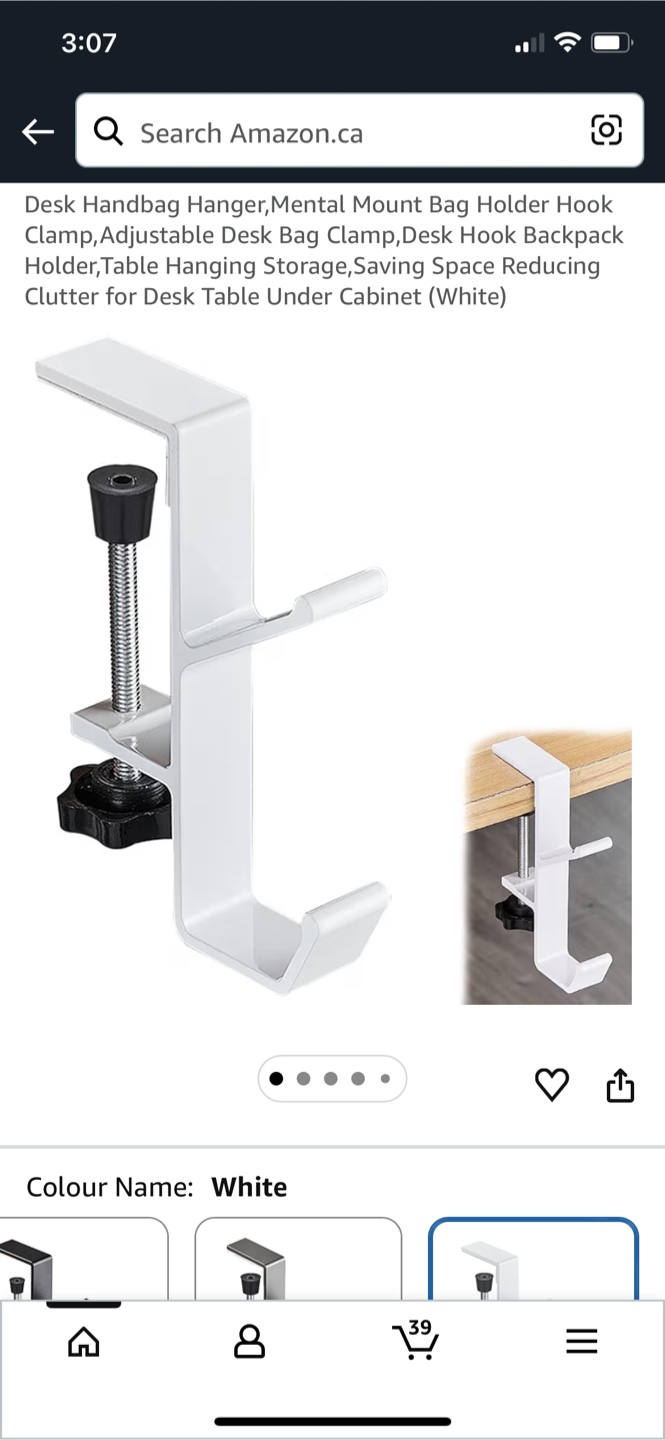 White Desk Clamp Bag Hanger
