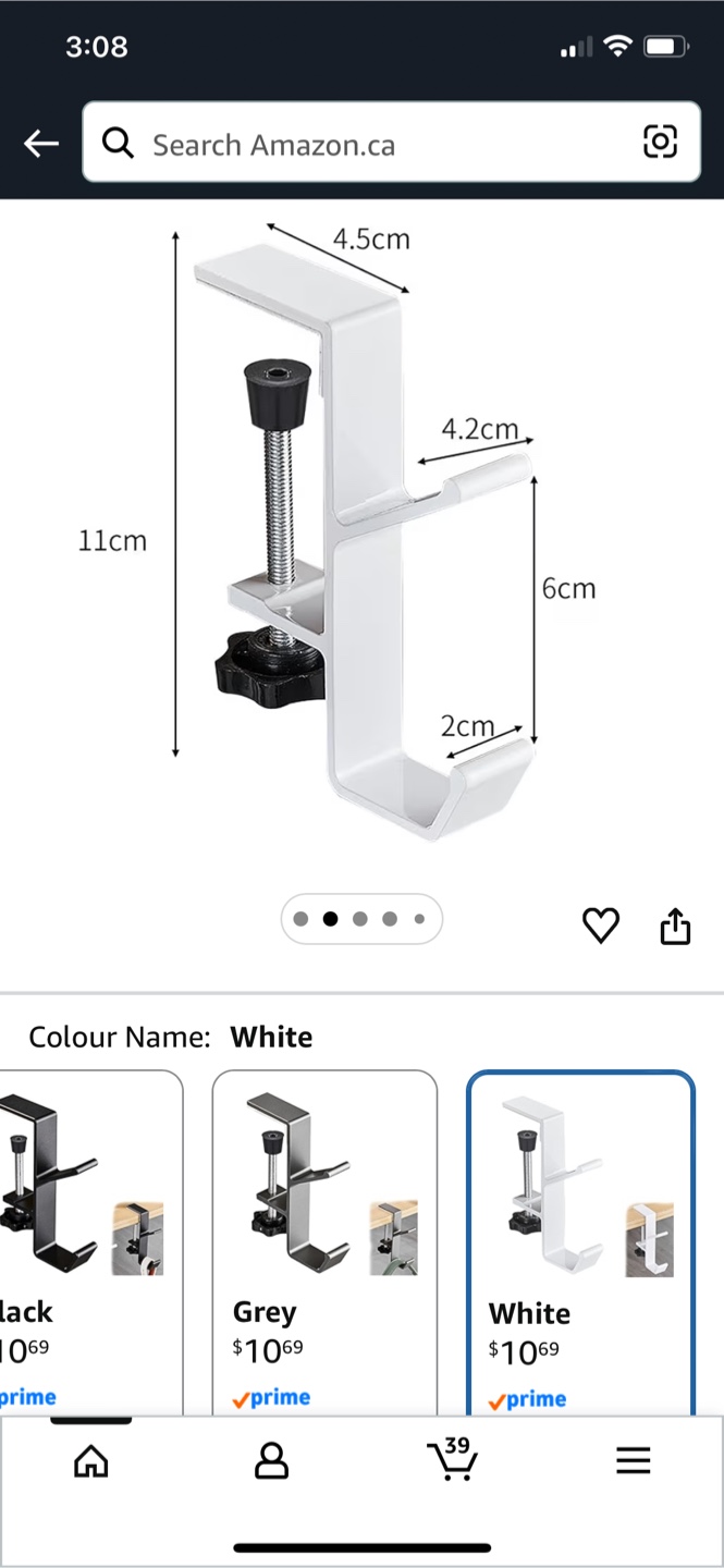 White Desk Clamp Bag Hanger - photo 2