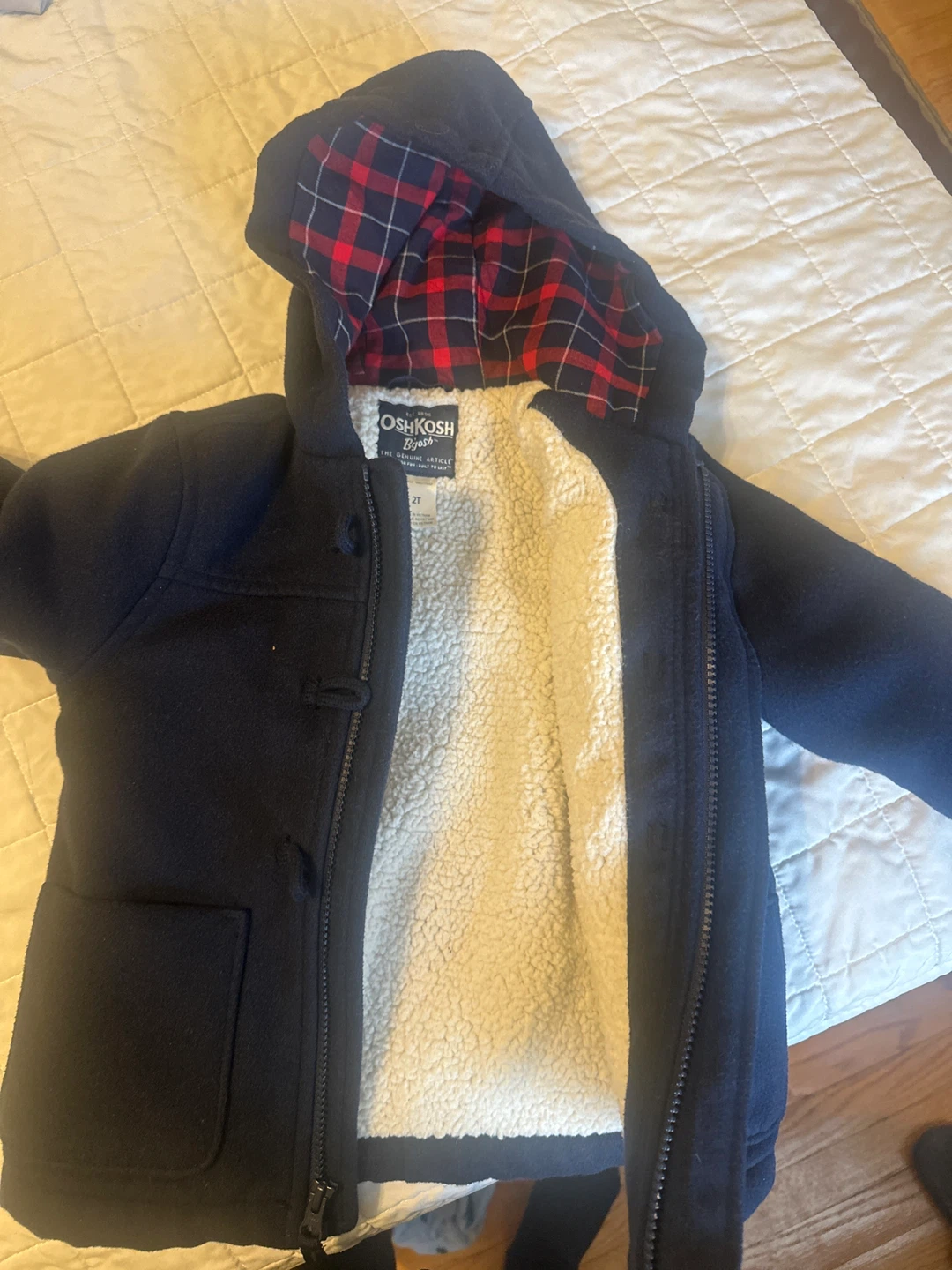 OshKosh B'gosh Toddler Navy Sherpa Lined Duffle Coat Size 2T