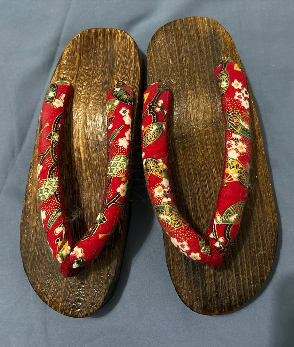 Wooden Traditional Japanese Geta Sandals W Fabric Straps SZ 7 🏆