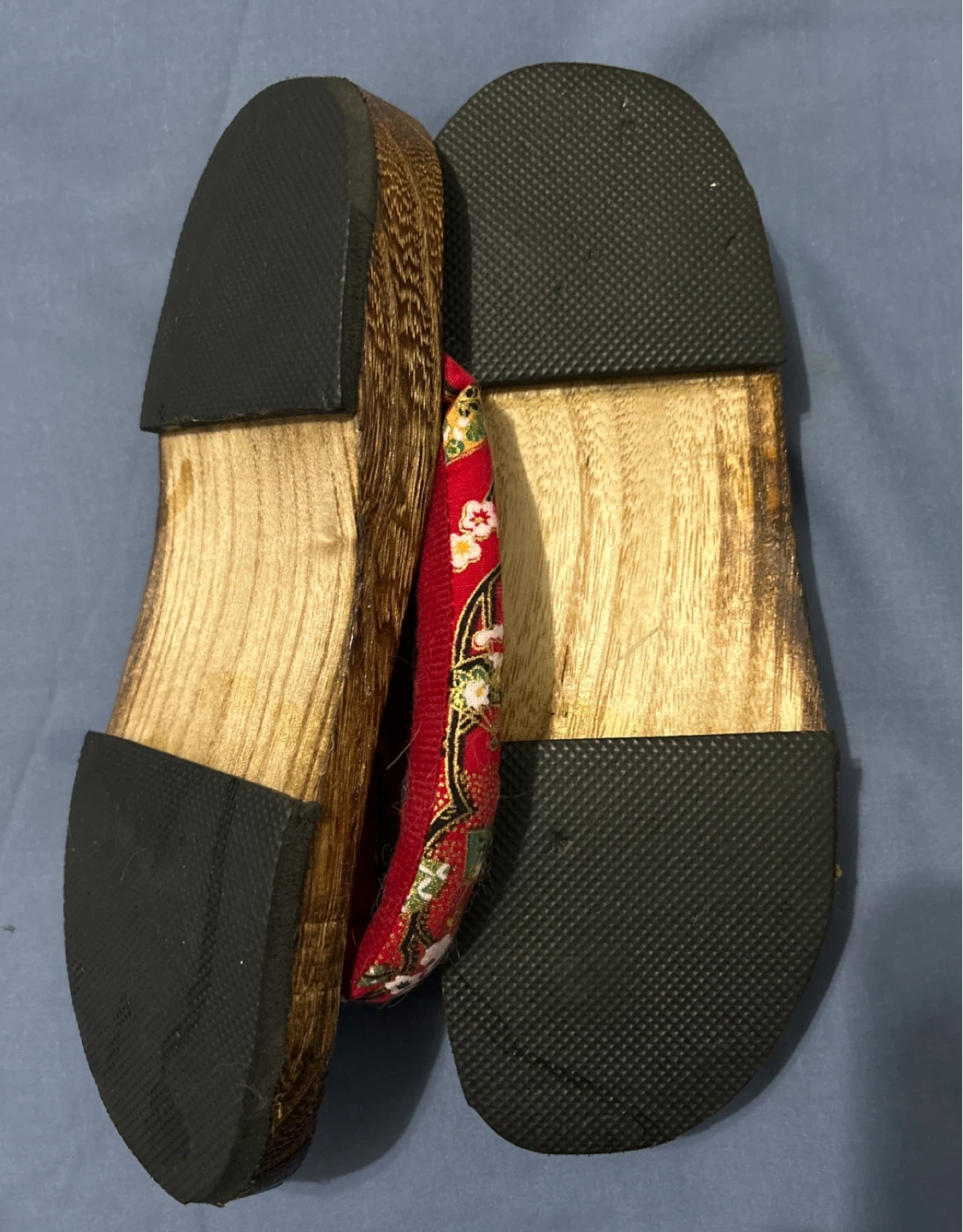Wooden Traditional Japanese Geta Sandals W Fabric Straps SZ 7 🏆 - photo 2