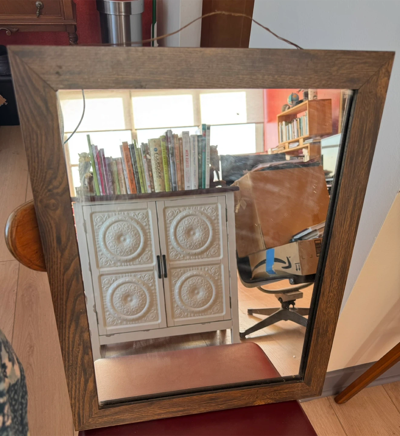 Antique wood-framed mirror