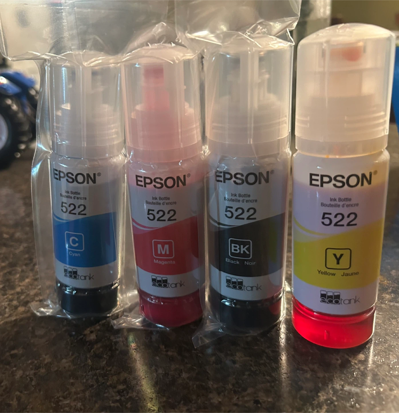 NEW Epson 522 Ink Bottle Set - Cyan, Magenta, Black, Yellow - photo 2