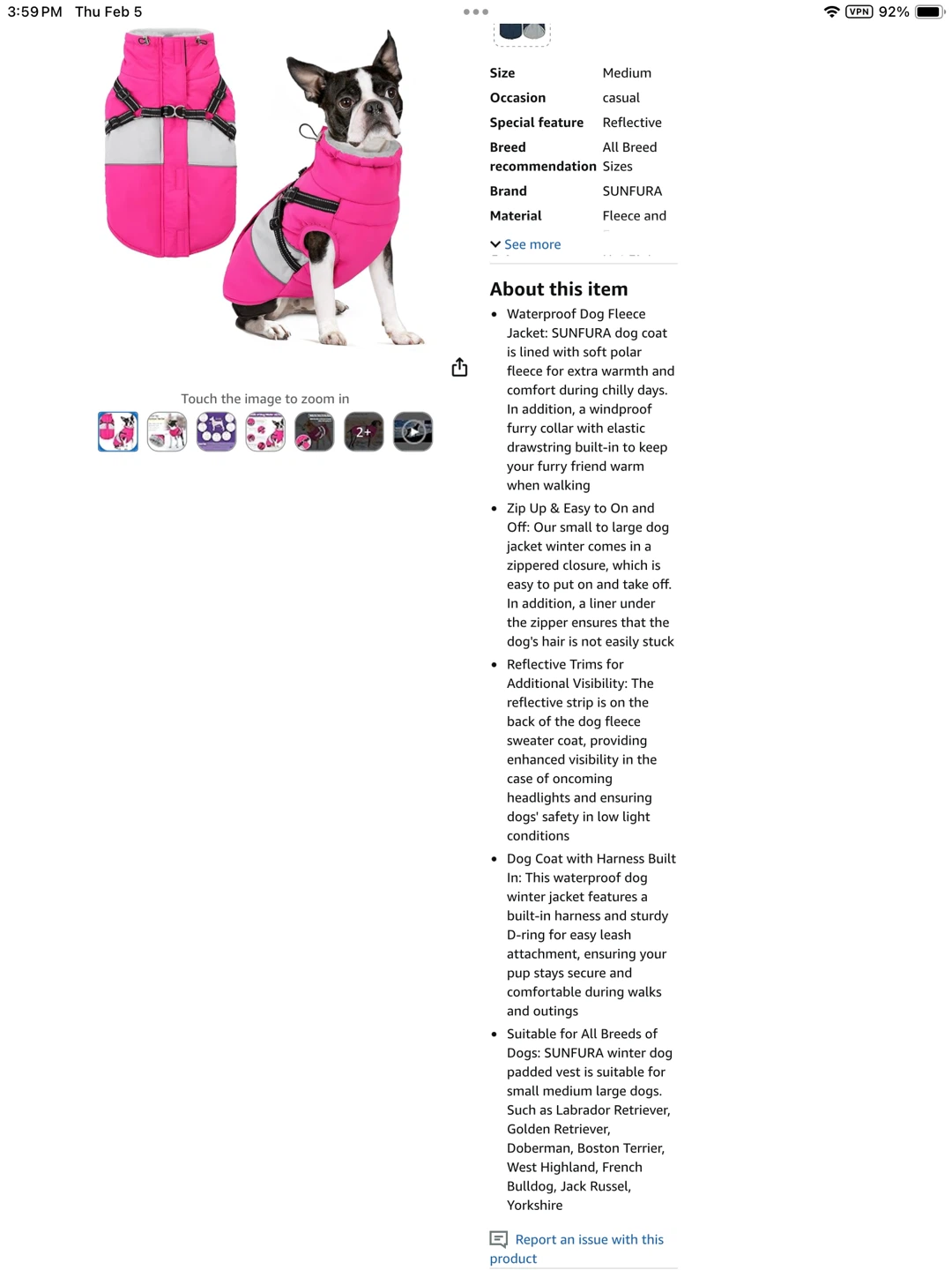 Waterproof Dog Winter Coat Jacket - Medium - Hot Pink - photo 2