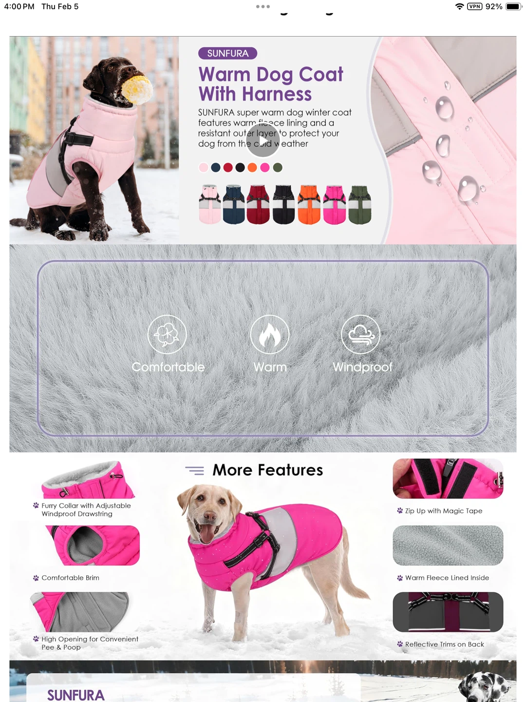 Waterproof Dog Winter Coat Jacket - Medium - Hot Pink - photo 3