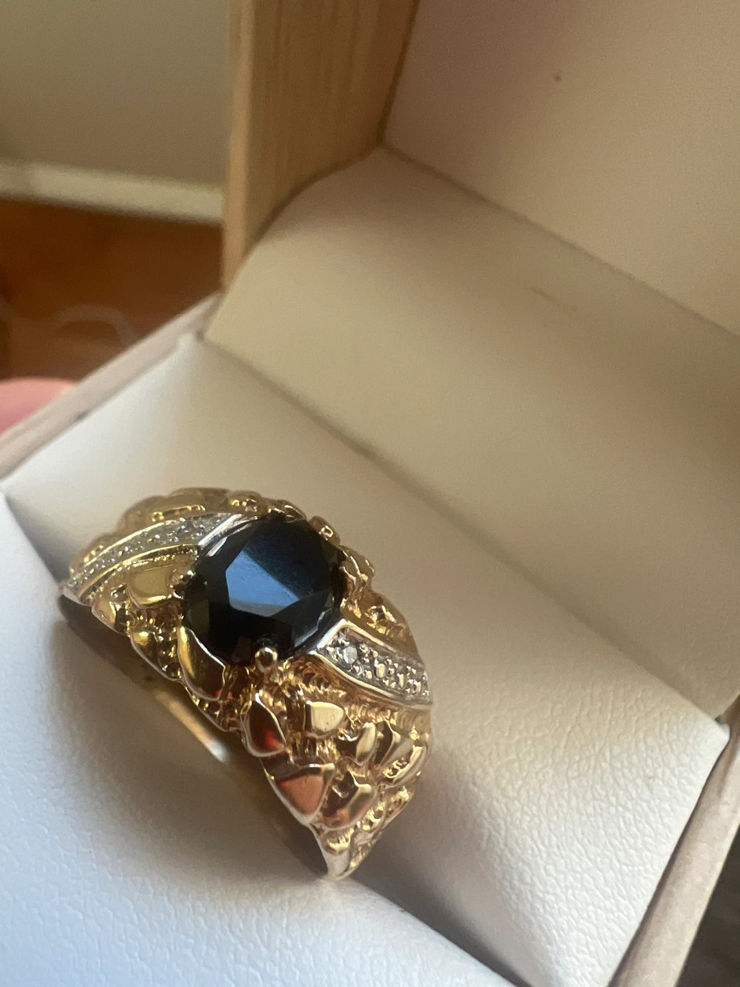 10K Yellow Gold Onyx and Diamond Ring