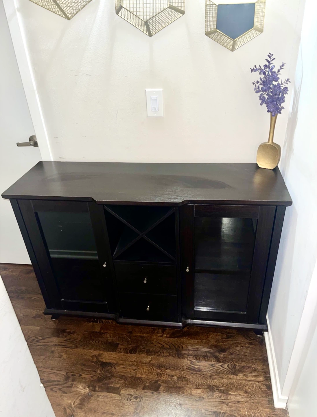 Dark Wood Buffet with Wine Rack and Glass Doors