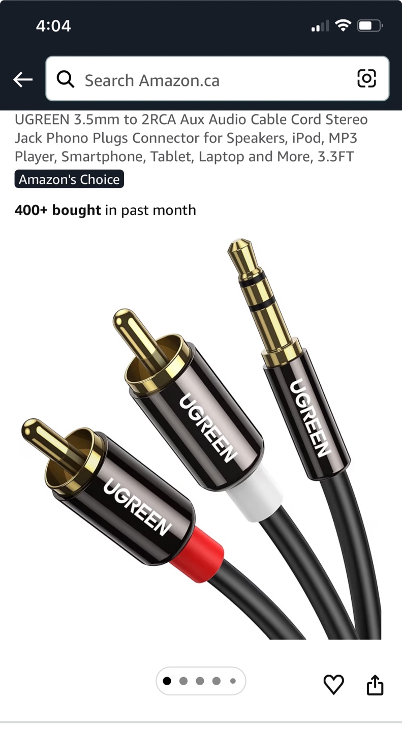 UGREEN 3.5mm to 2RCA Audio Cable Cord 3.3FT