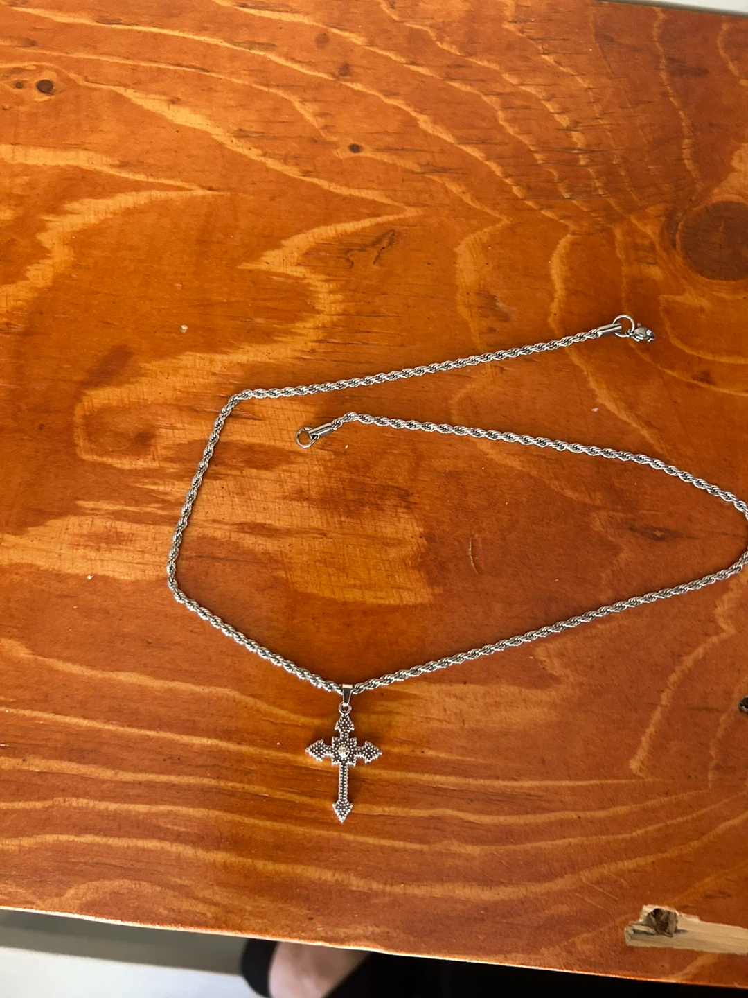 Silver-tone Rope Chain Necklace with Cross Pendant - photo 2