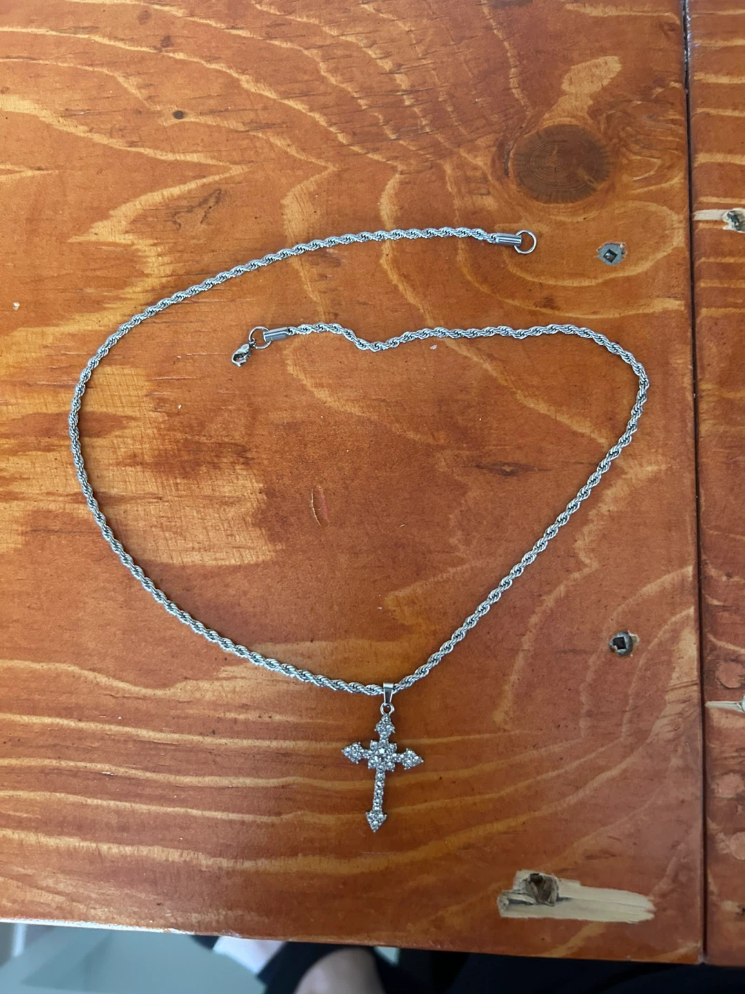 Silver-tone Rope Chain Necklace with Cross Pendant