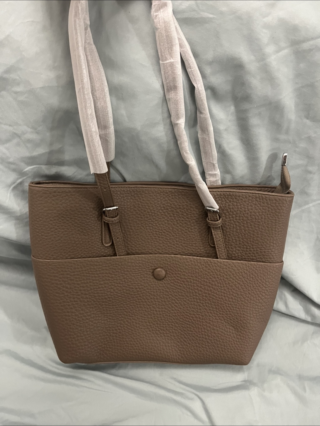 Brown Faux Leather Tote Bag
