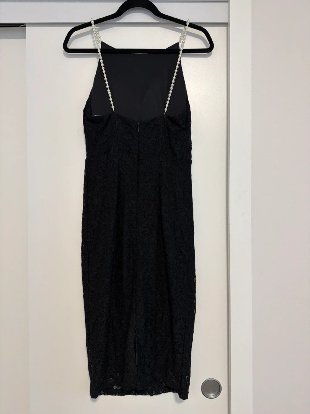 Black Lace Midi Dress with Pearl Straps - Suzy Shier - photo 2