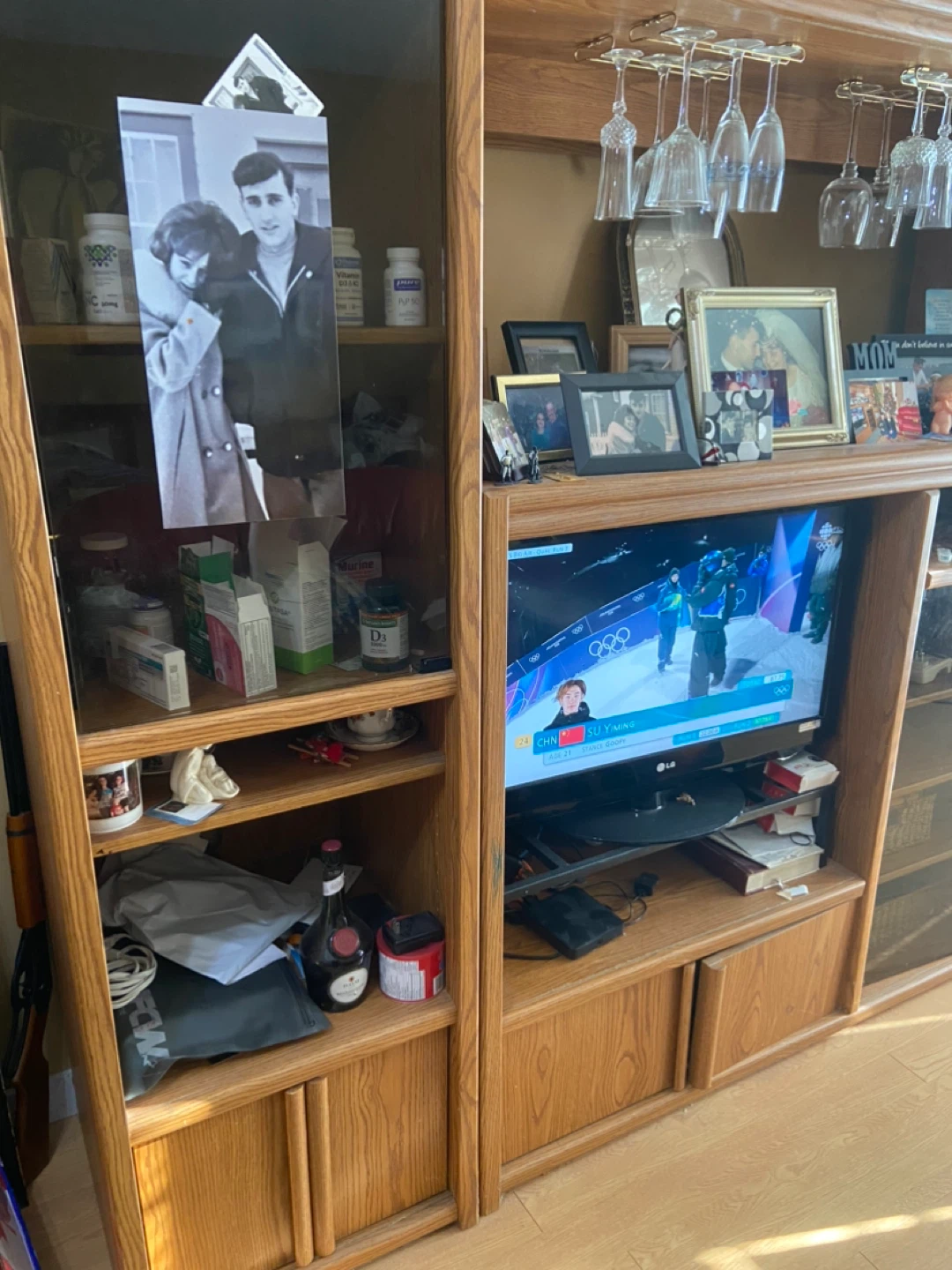 Oak Entertainment Unit with Glassware Rack - photo 3