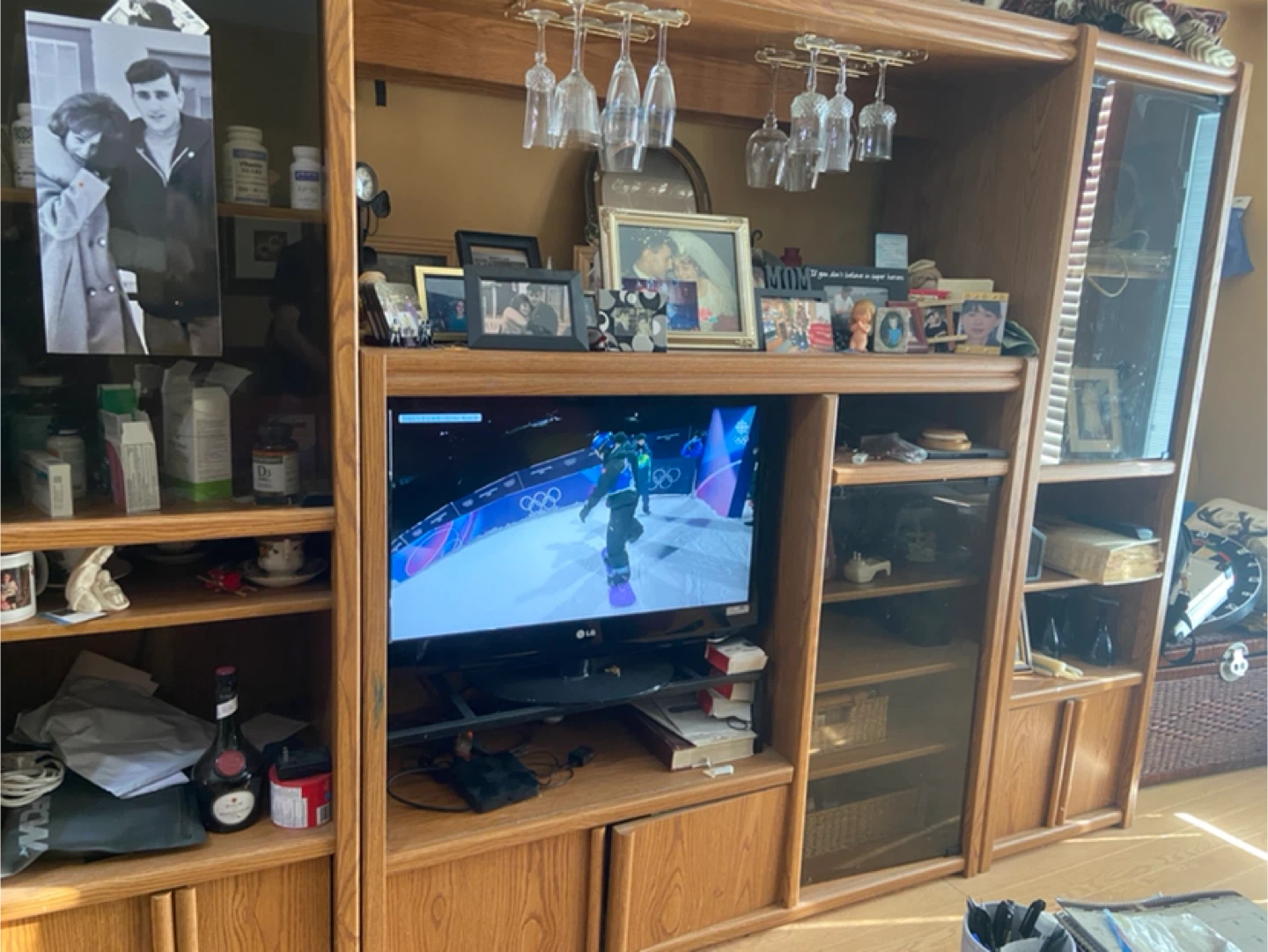 Oak Entertainment Unit with Glassware Rack - photo 4