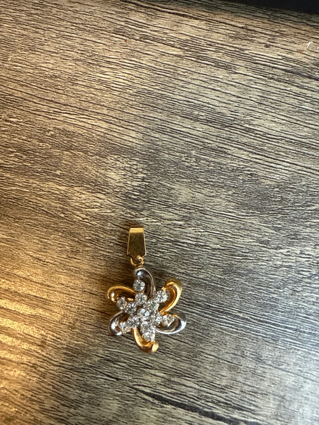 Gold and Silver Tone Flower Charm with Crystals