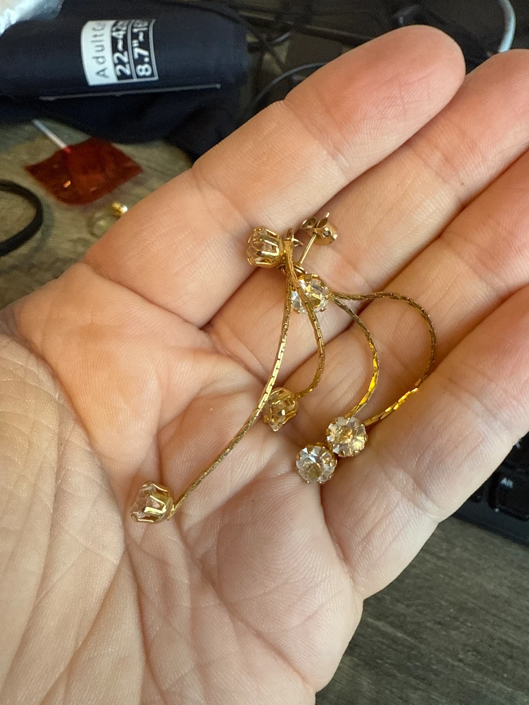Goldtone Drop Earrings with Clear Stones