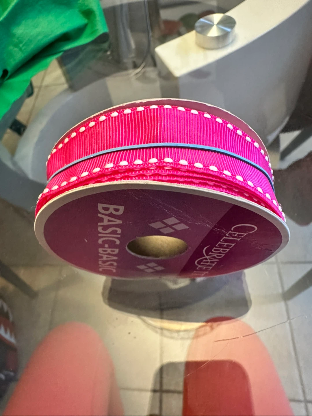 Hot Pink Ribbon with Stitched White Borders