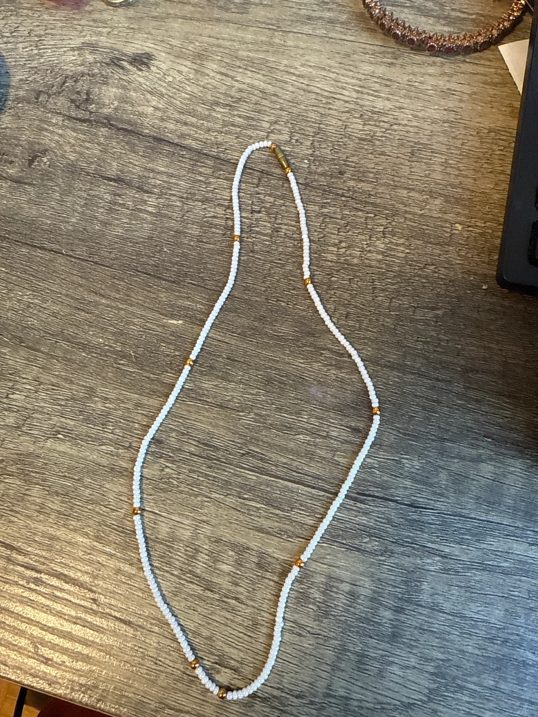 White and Gold Seed Bead Necklace