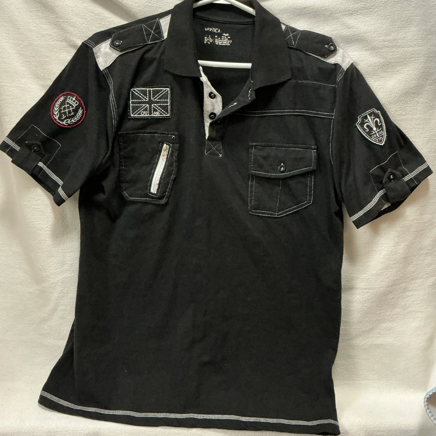 Vertica Sport Men's Black Polo Shirt with Patches - Size Medium