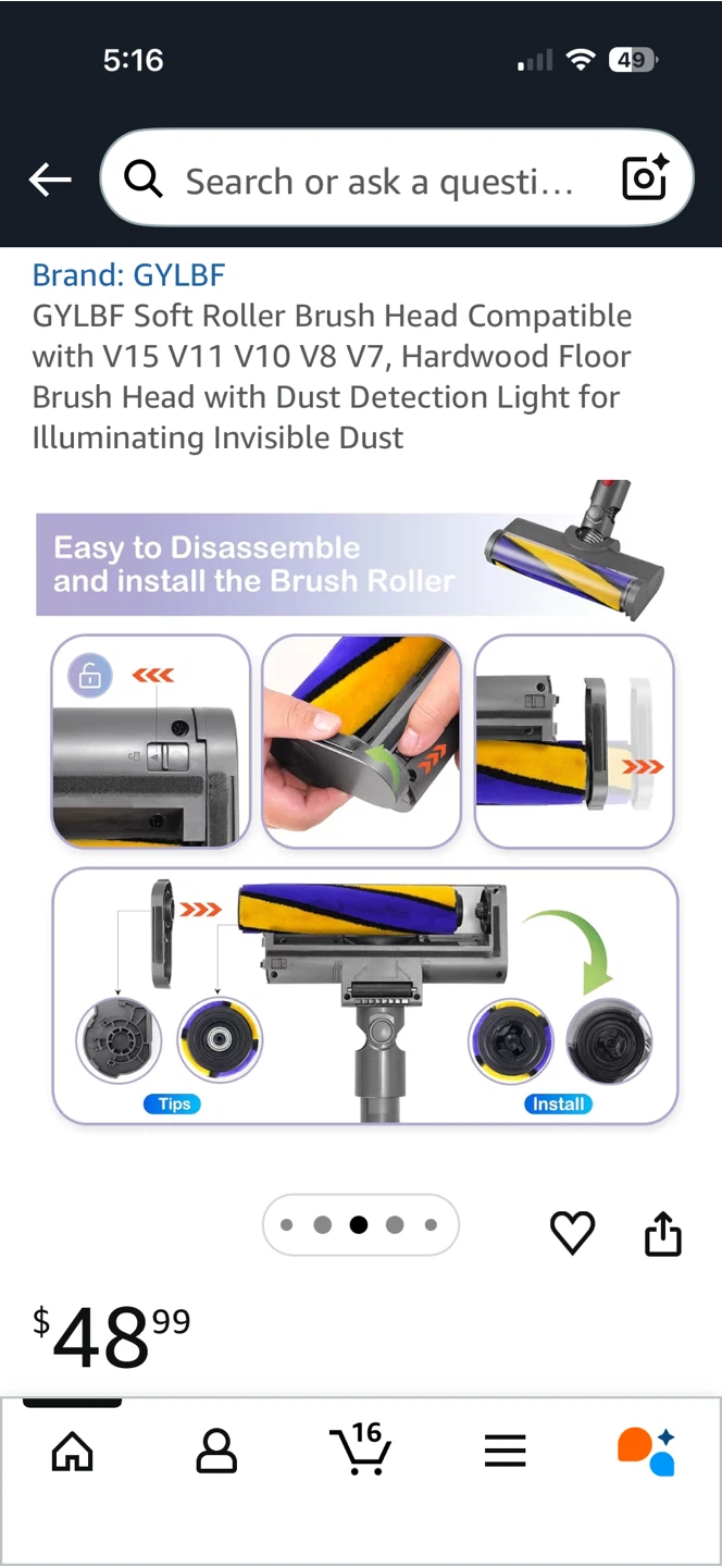 Vacuum attachment Soft Roller Brush Head for Dyson V7-V15 - photo 4
