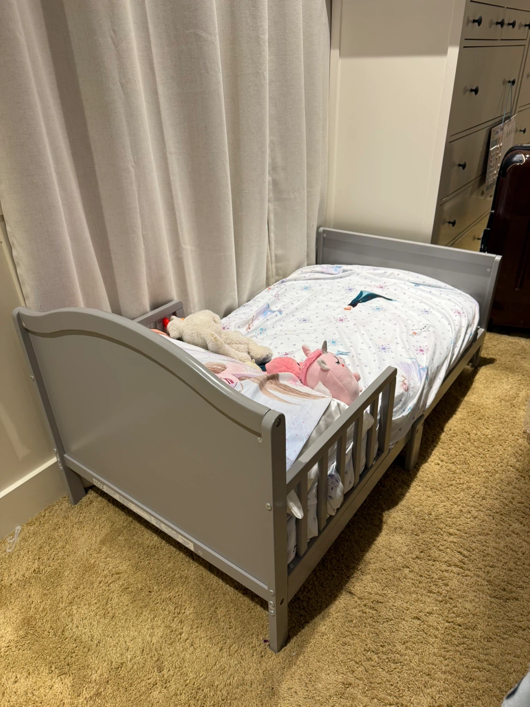 Grey Toddler Bed with Guard Rails